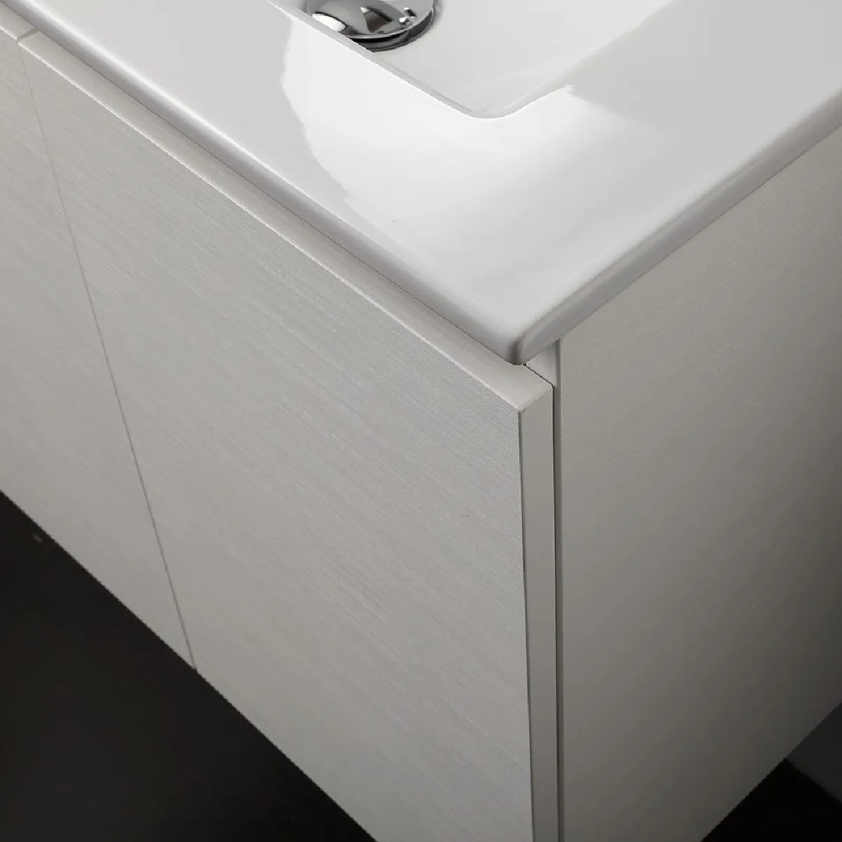 Kiamami Valentina - Meuble De Salle De Bain Suspendu 90cm 2 Tiroirs Blanc Forêt, Lavabo à Droite, Miroir 90x70 | Manhattan
