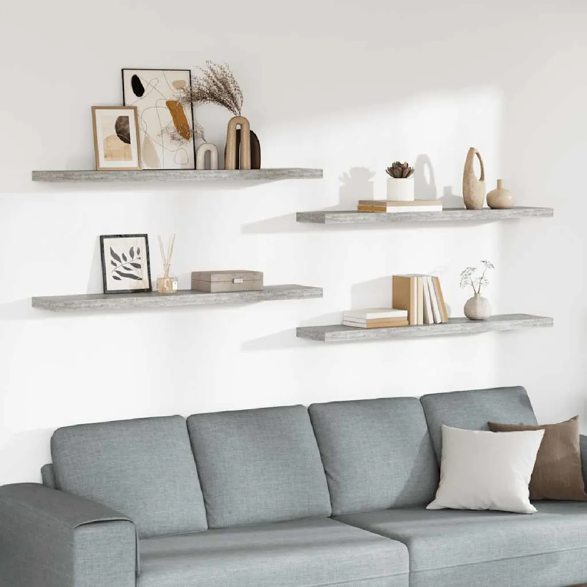 Vidaxl Gris Étagères Murales Flottantes 4 Pcs - Béton