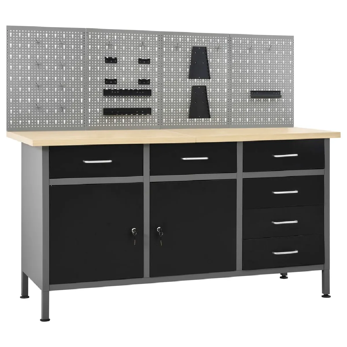 VIDAXL - Établi d'atelier avec 4 panneaux muraux - Rangement 6 tiroirs - 2 armoires verrouillables - Image 3
