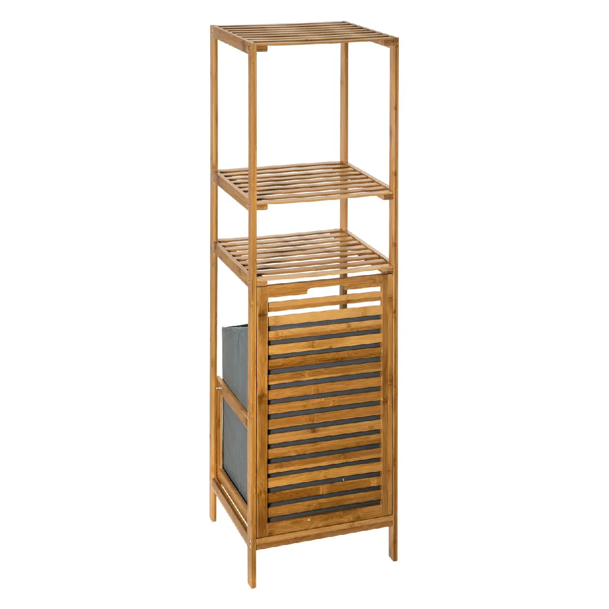 Etagère de salle de bain en bambou avec panière à linge intégrée - Hauteur 118 cm