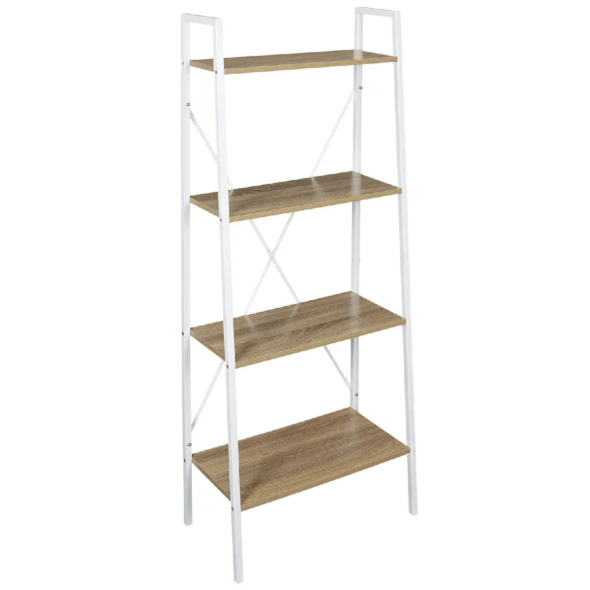 Etagère large à 4 planches en bois et métal - L. 60 x H. 148 cm. - Blanc Etagère large à 4 planches en bois et métal - L. 60 x H. 148 cm. - Blanc
