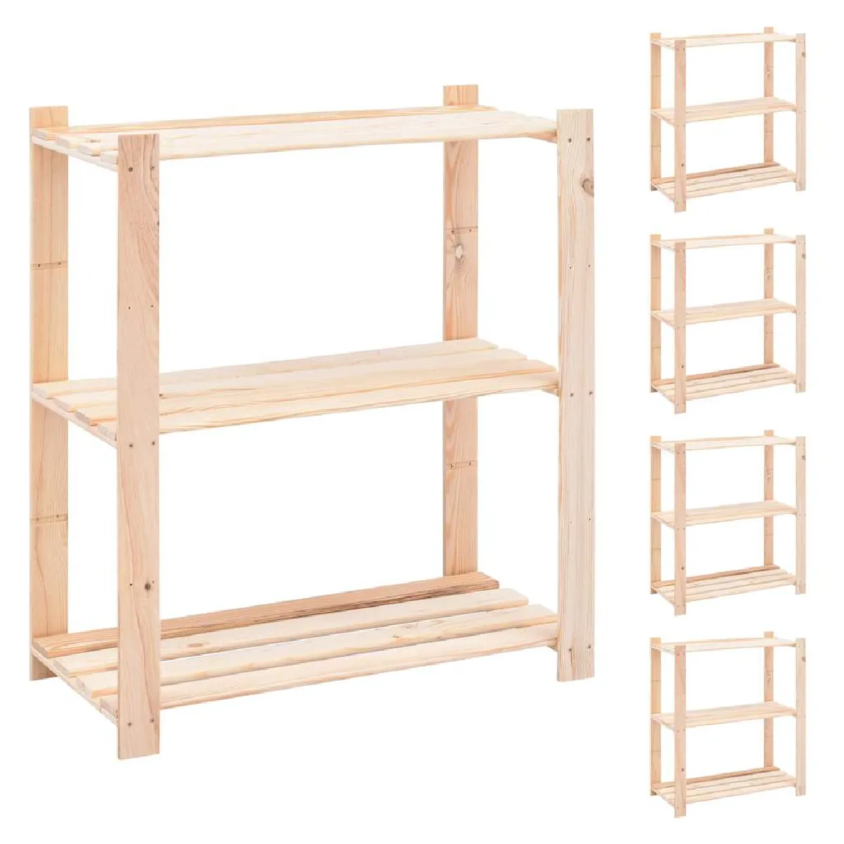 Vidaxl Beige Étagères De Rangement À 3 Niveaux 5 Pcs 80X38x90 Cm Pin 150 Kg - Image 3