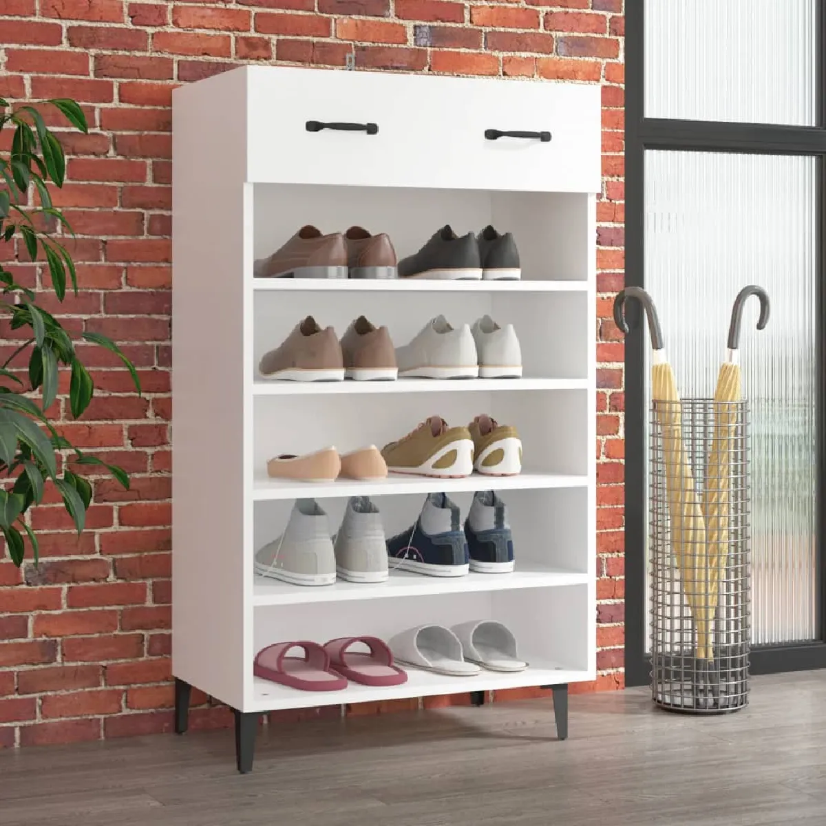 Non Communiqué Blanc Armoire À Chaussures 60X35x105 Cm Bois D Ingénierie - Image 3