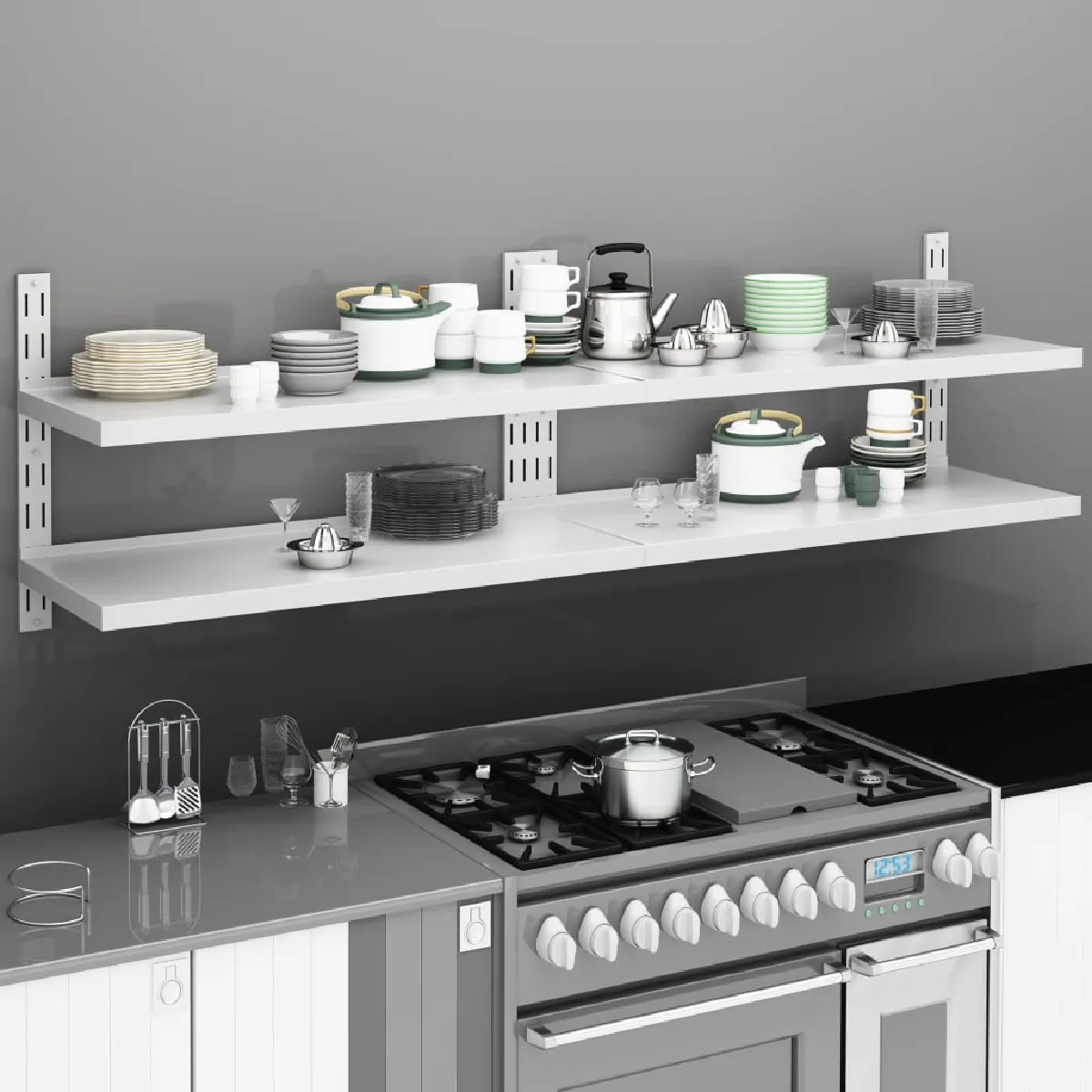 vidaXL Étagères murales inox 2 niveaux