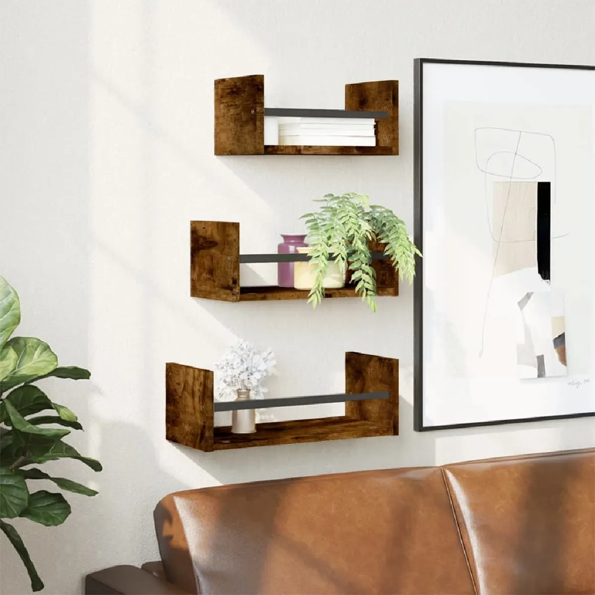 VIDAXL - Ensemble d'Étagères Murales - 3 pcs - Chêne Fumé - Moderne - Image 2