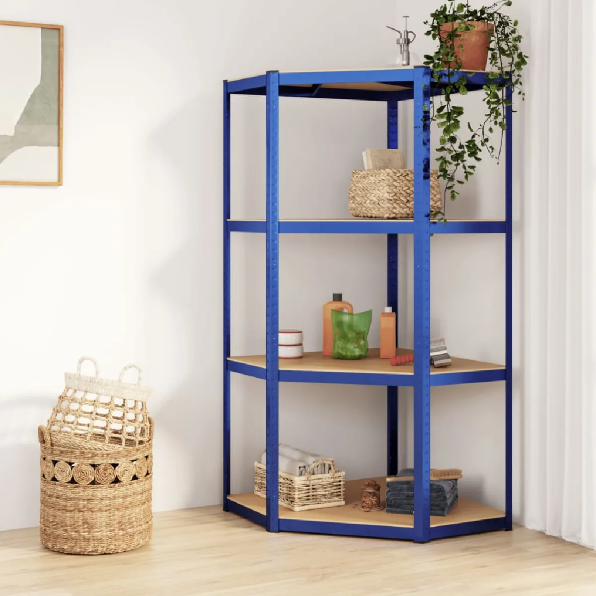 VIDAXL Étagère d'angle 4 niveaux bleu acier