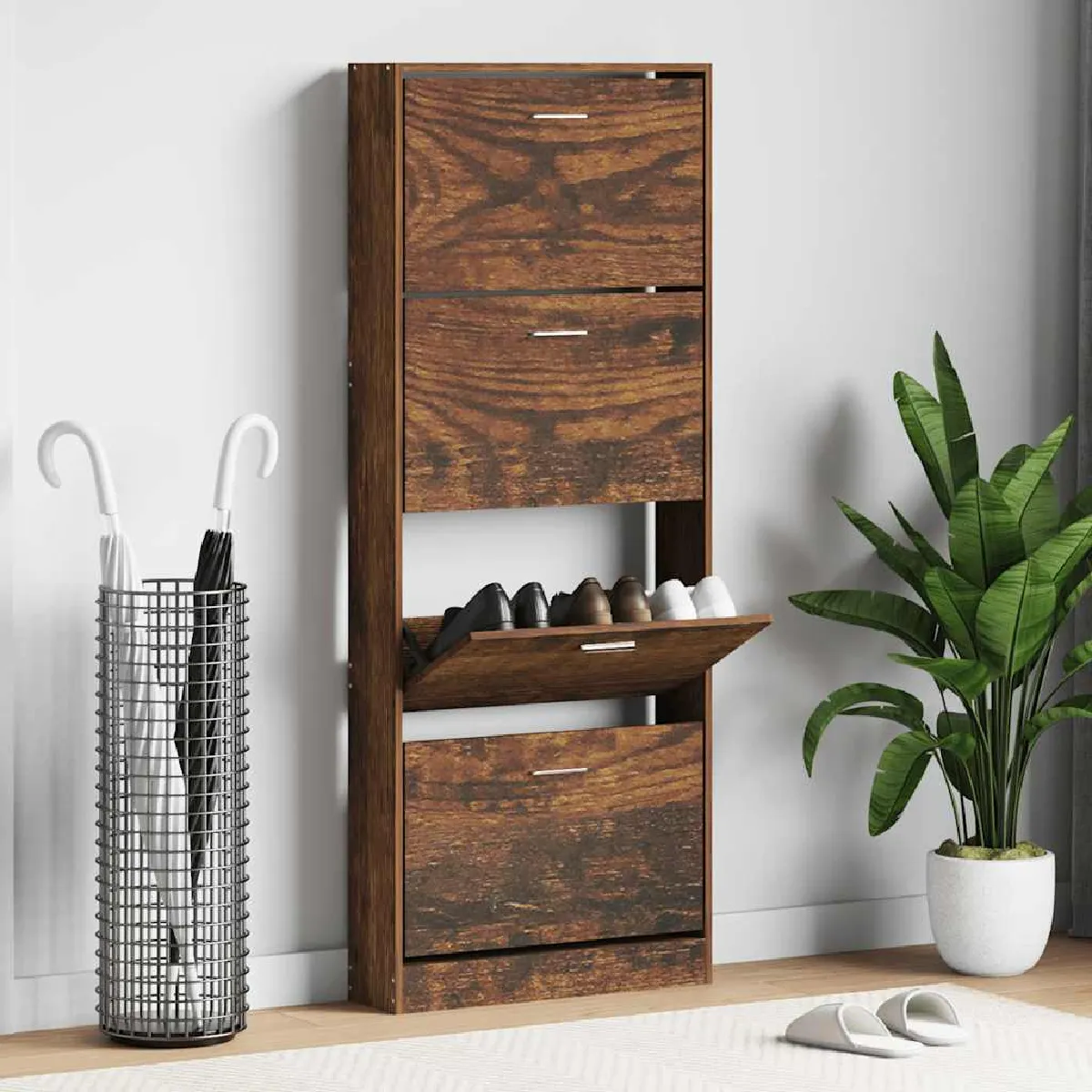 VIDAXL Armoire à chaussures 70x36x60 cm Chêne fumé - vue 4