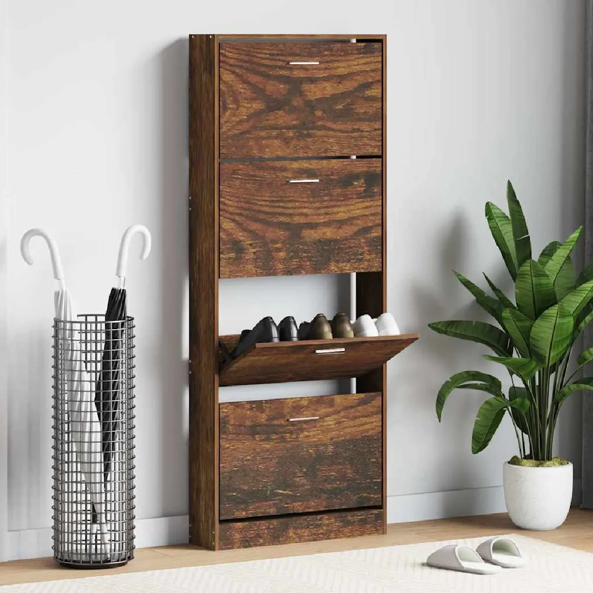 Vidaxl Armoire À Chaussures - Chêne Fumé