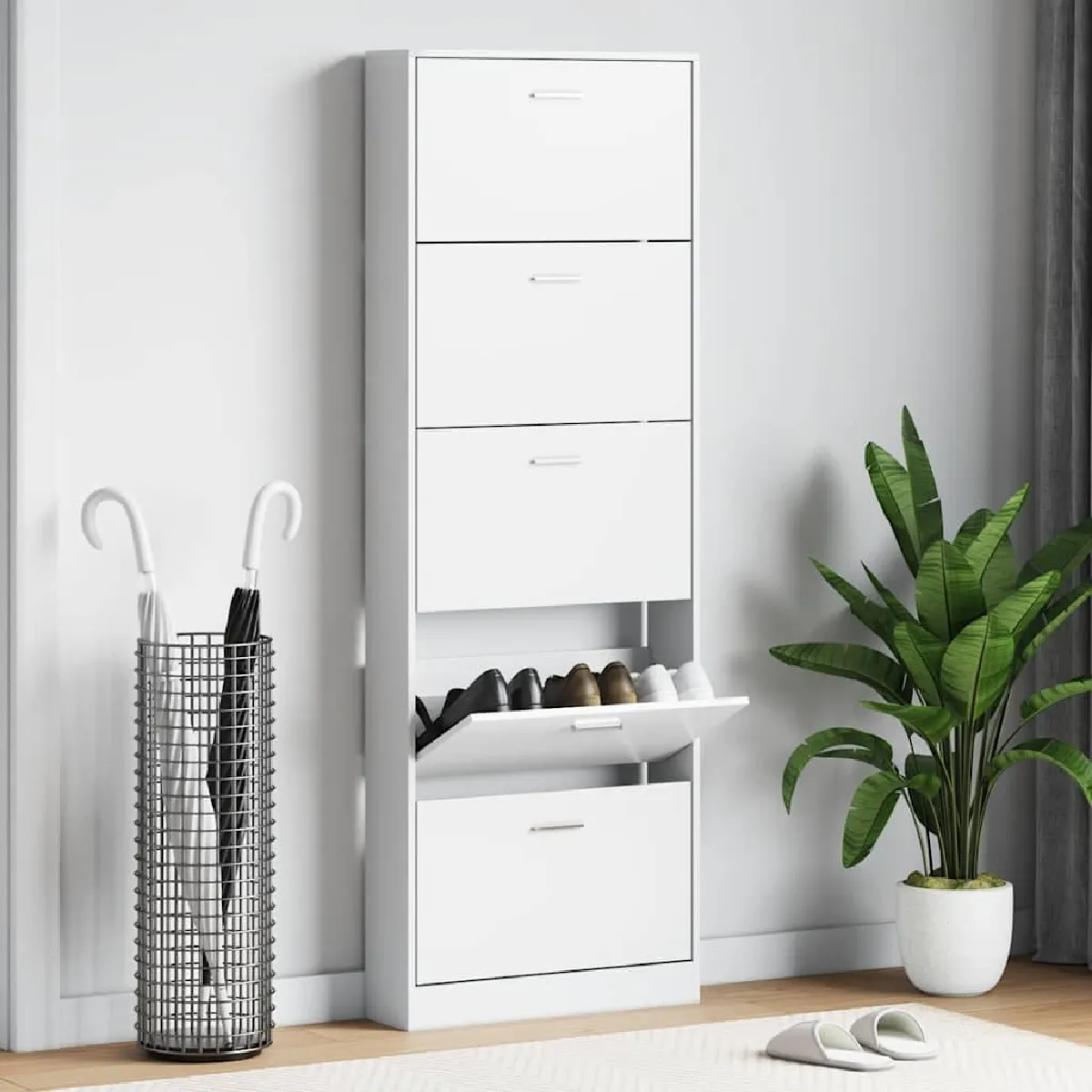 Vidaxl Blanc Schoenenkast Hout Met 5 Opbergvakken Wit241240 - Image 3