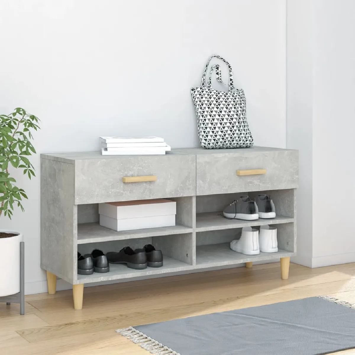 Non Communiqué Gris Béton Armoire À Chaussures 102X35x55 Cm Bois D Ingénierie - Image 3