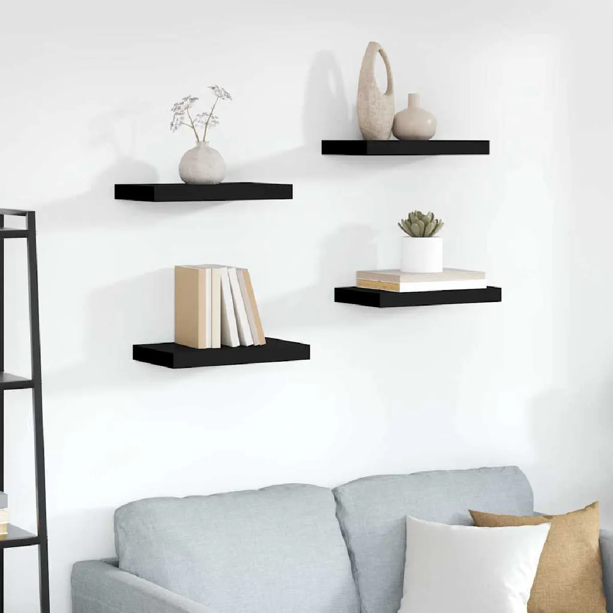 Vidaxl Noires Étagères Murales Flottantes 4 Pcs
