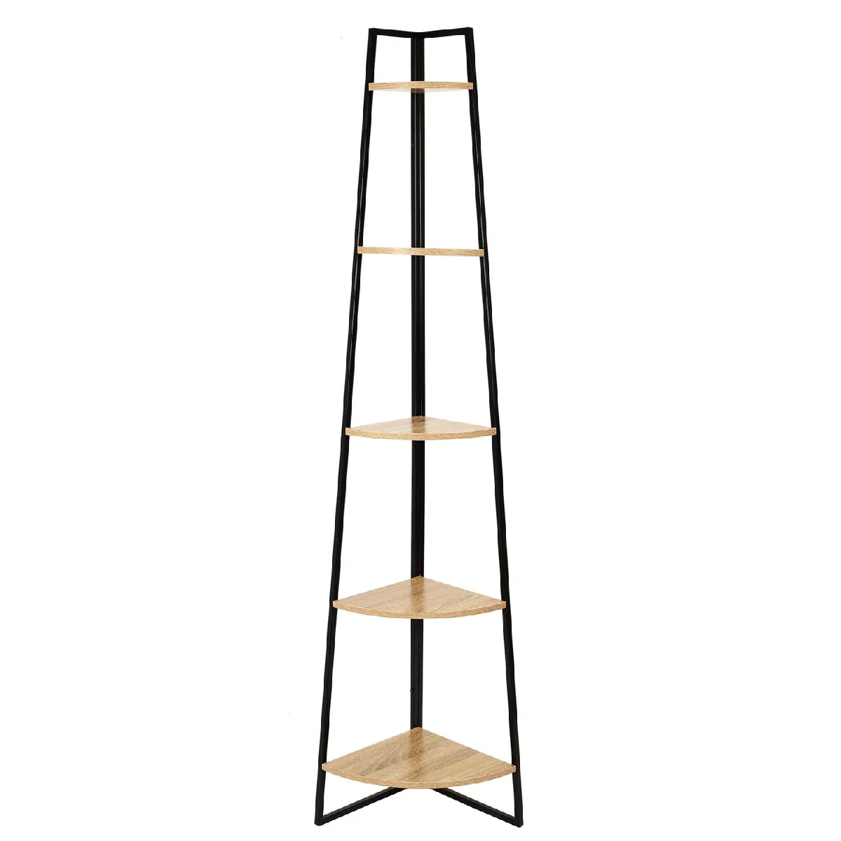 Etagère d'angle 5 niveaux en MDF et métal - Noir et beige