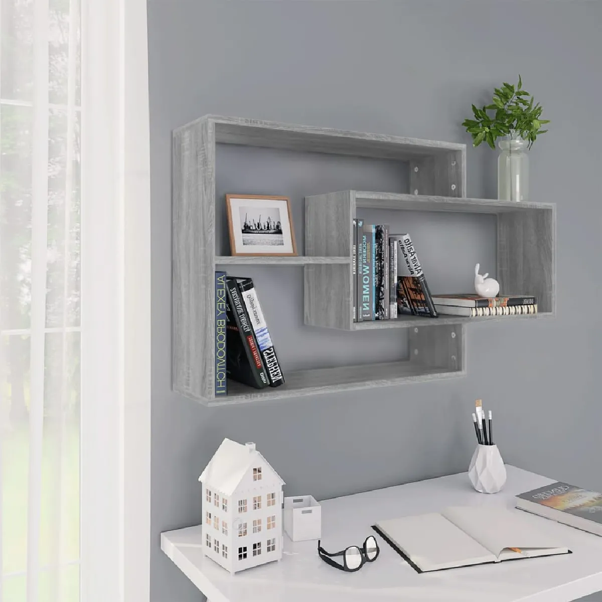 Vidaxl étagère murale Sonoma gris 104x20x58,5 cm Bois ingénierie 815289