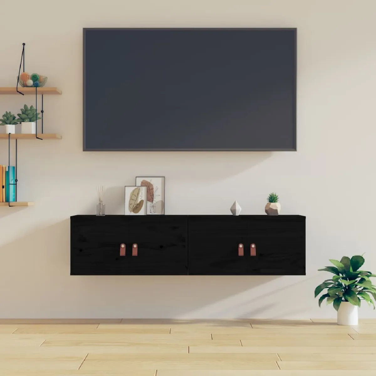 vidaXL Armoires Murales 2 pcs Noir - Bois de Pin