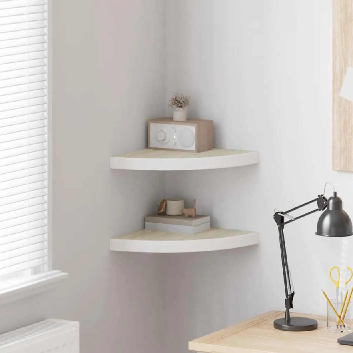 Vidaxl Blanc Étagères Angle Murales 2 Pcs Chêne Et
