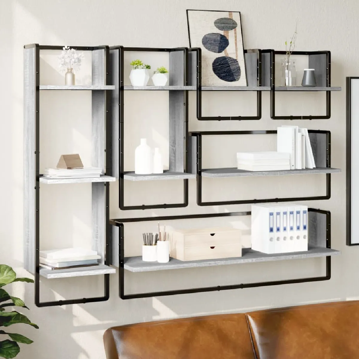 Non Communiqué Gris Vidaxl Ensemble D'étagères Murales Avec Barres 6 Pcs Sonoma 836316 - Image 3