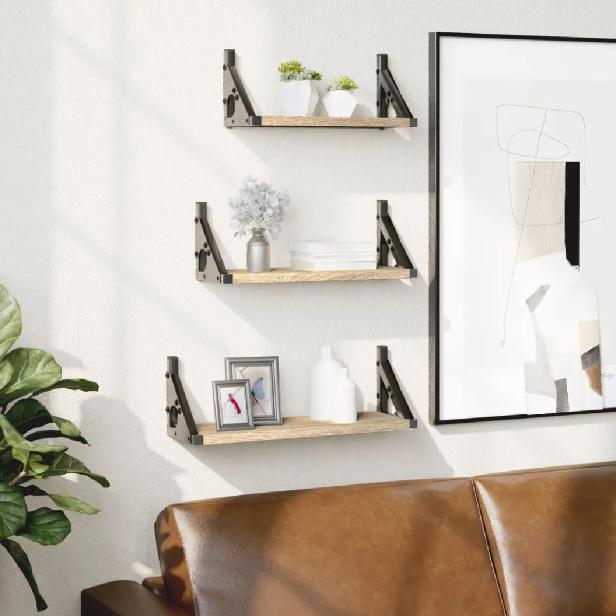 Non Communiqué Multicolore Vidaxl Ensemble D'étagères Murales 3Pcs Chêne Sonoma Bois D'ingénierie 836319 - Image 3