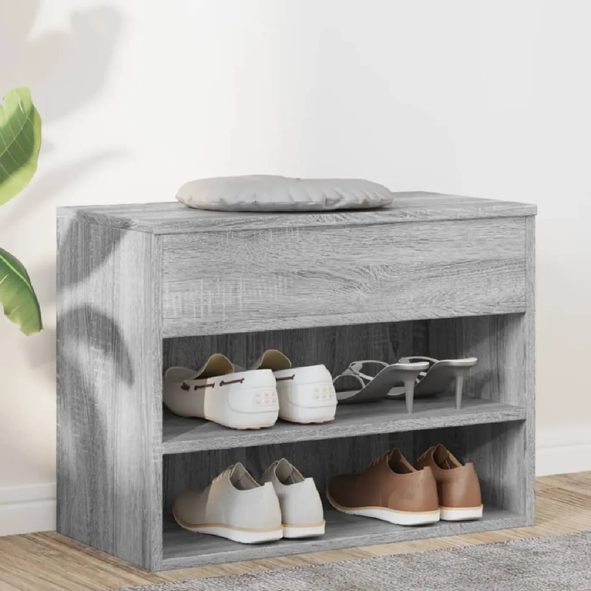 Vidaxl Gris Banc À Chaussures Sonoma 60X30x45 Cm Bois D Ingénierie - Image 3