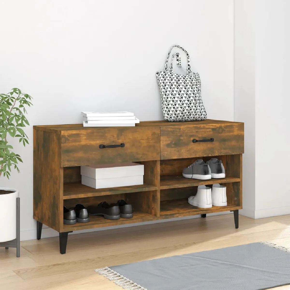VidaXL Meuble à chaussures chêne fumé - vue 6