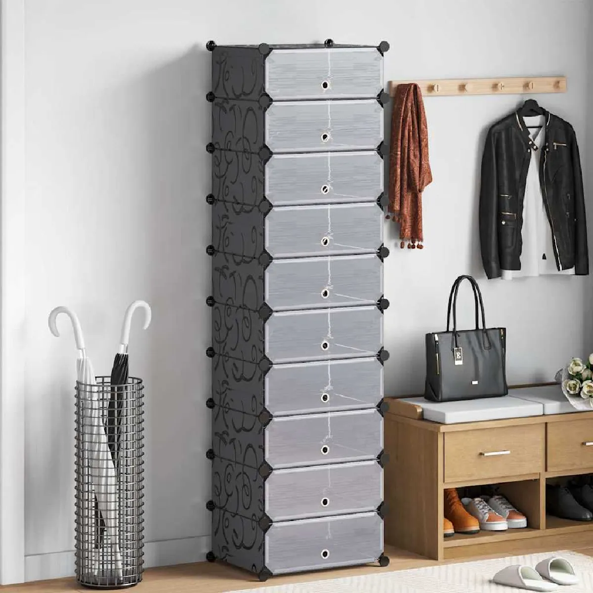 Non Communiqué Noir Et Blanc Armoire À Chaussures Avec 10 Compartiments Noir - Image 3