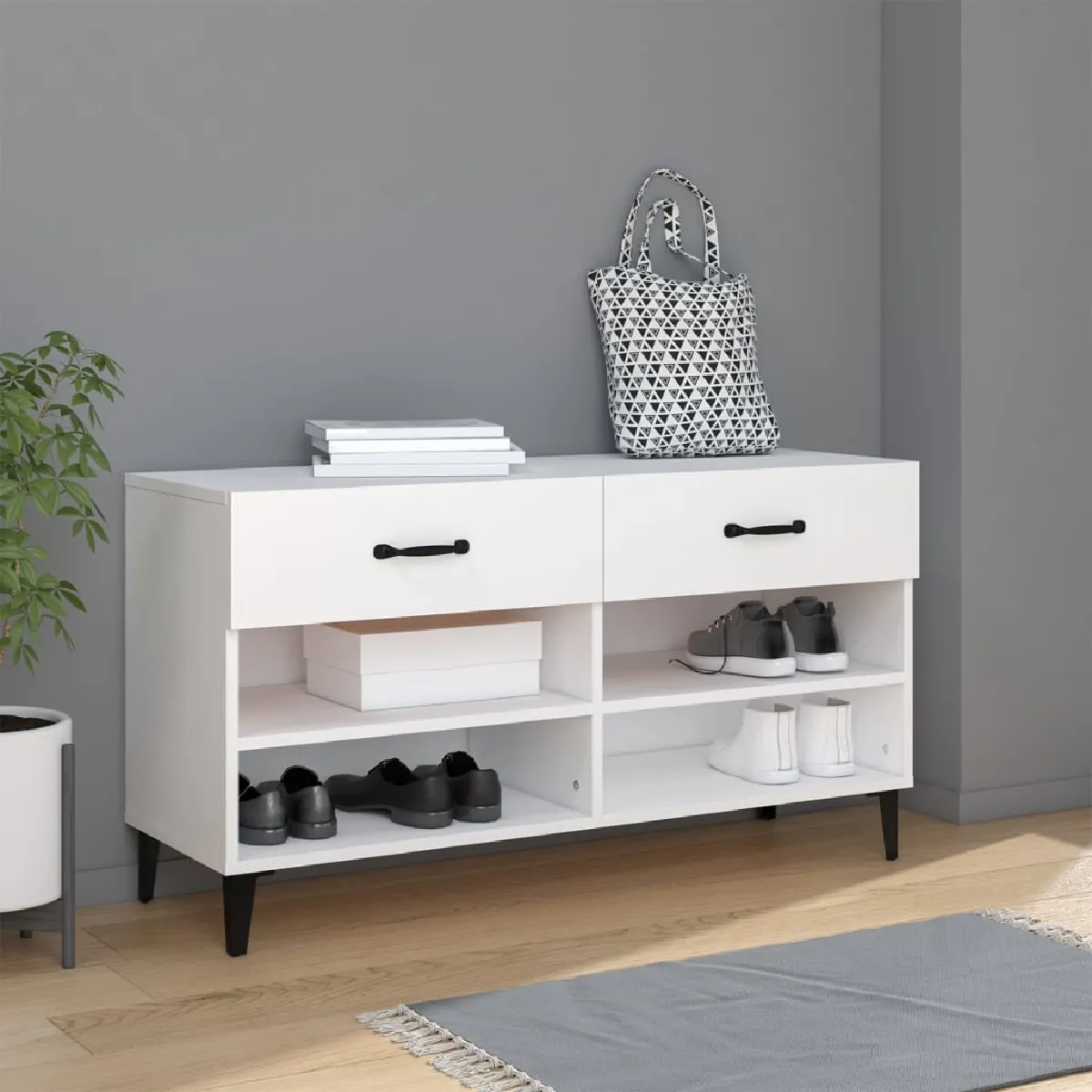 Non Communiqué Blanc Armoire À Chaussures 102X35x55 Cm Bois D Ingénierie - Image 3