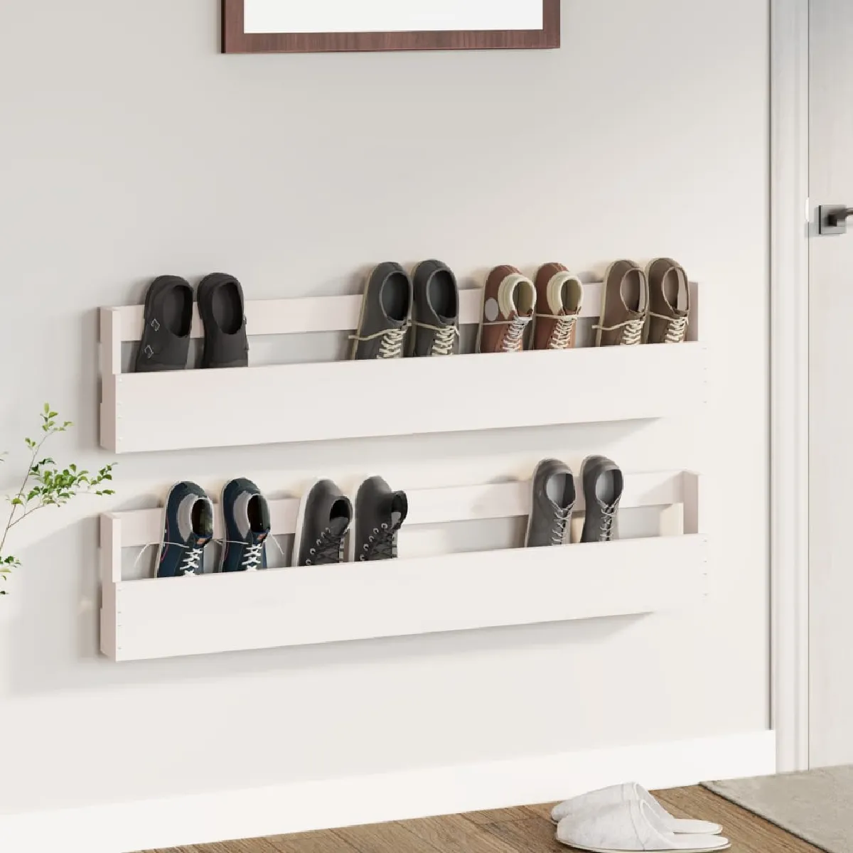 VIDAXL Étagères à chaussures murales 2 pcs - Blanc
