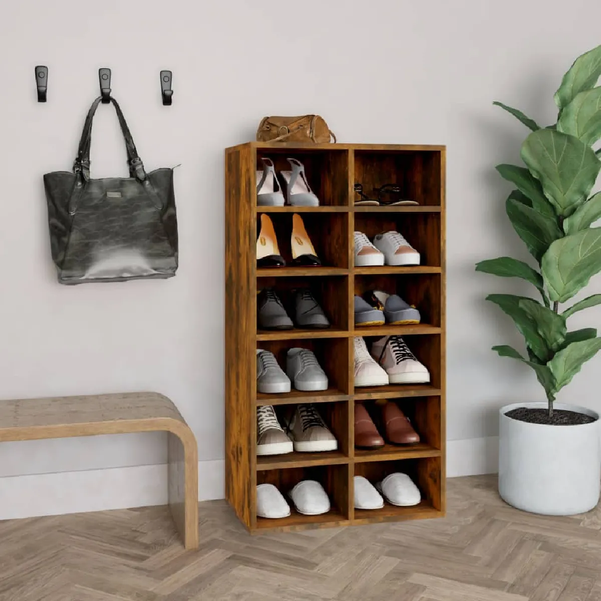 VIDAXL Étagère à chaussures - Chêne Fumé