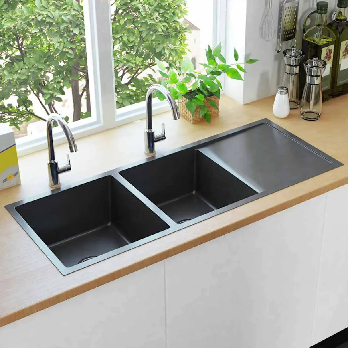 VIDAXL  Evier Cuisine Double - Noir