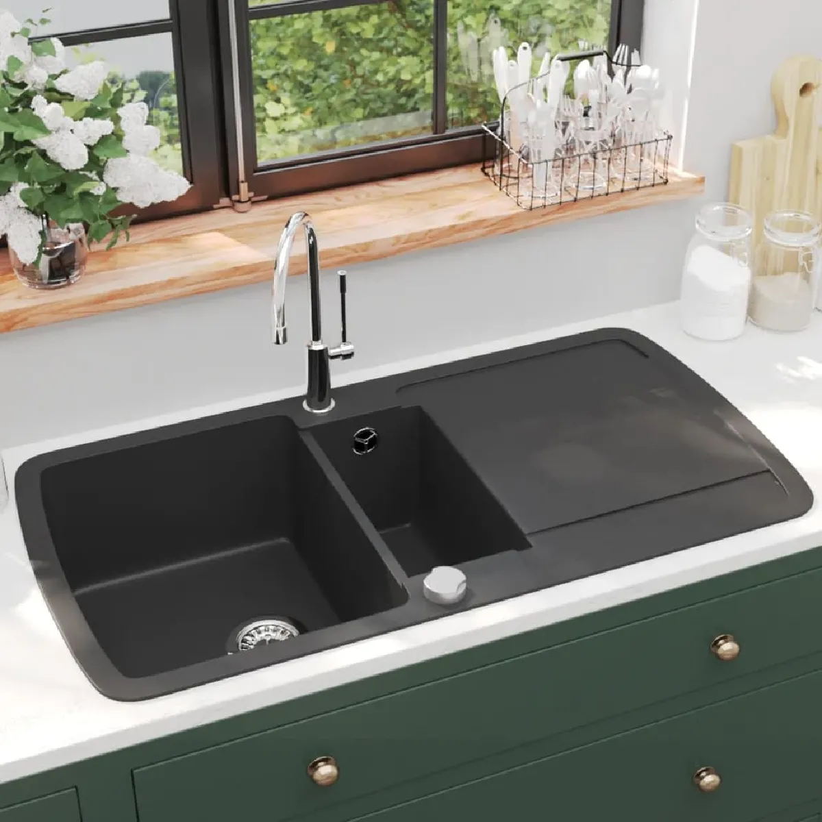 vidaXL Évier de Cuisine en Granit Double Bac Maison Décor de Cuisine 142946 - vue 2