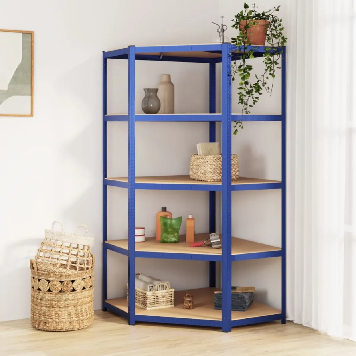 vidaXL Étagère d'Angle 5 Niveaux Bleu Acier