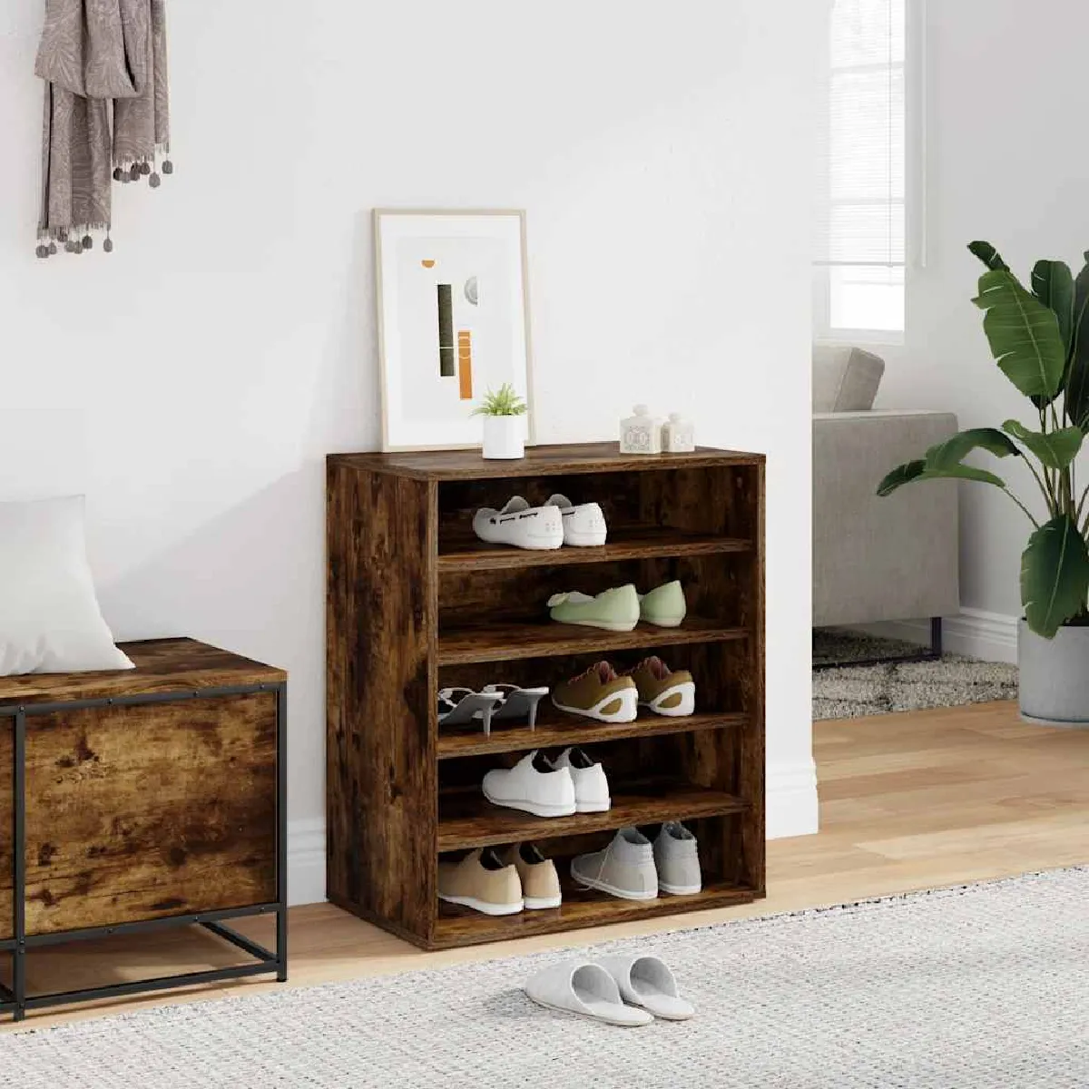 VidaXL Meuble à chaussures chêne fumé - vue 3