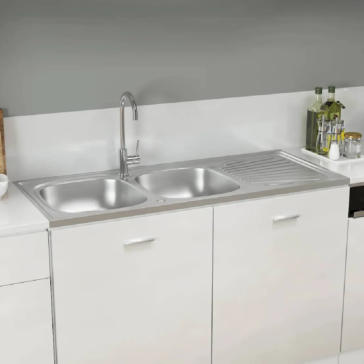 vidaXL Evier de Cuisine à Double Lavabo Evier Encastré Lavabo de Cuisine Lavabo Encastré Maison Intérieur 147239 - vue 2