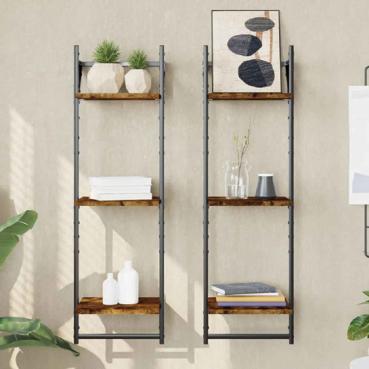 vidaXL Étagères murales avec barres Chêne fumé - vue 2