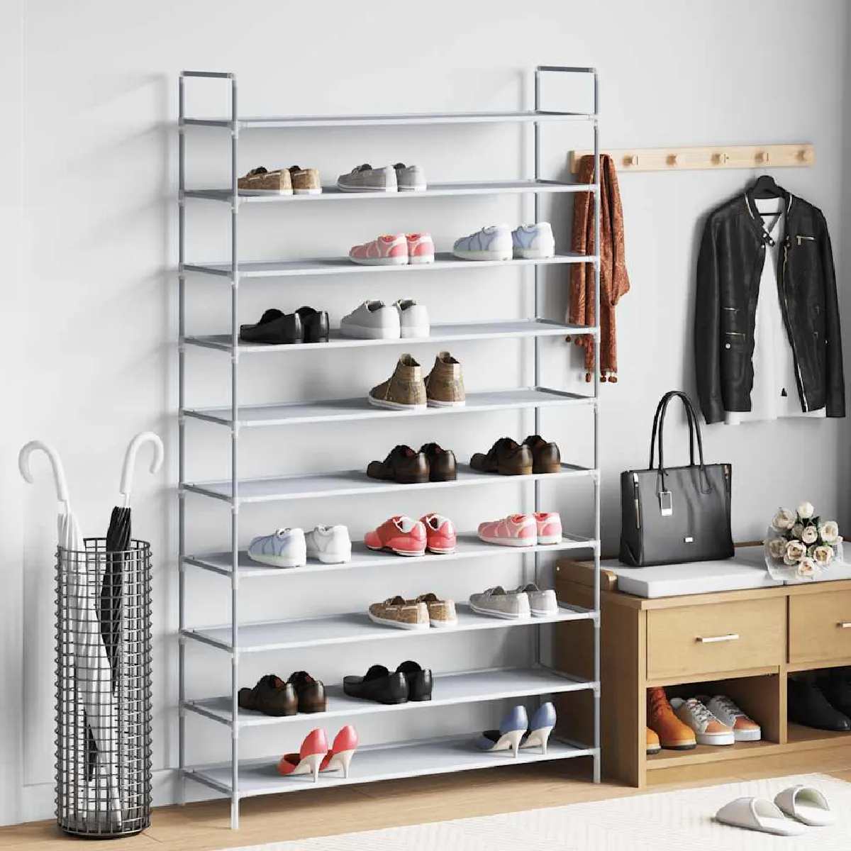 Vidaxl Argent Range-Chaussures 10 Étagères