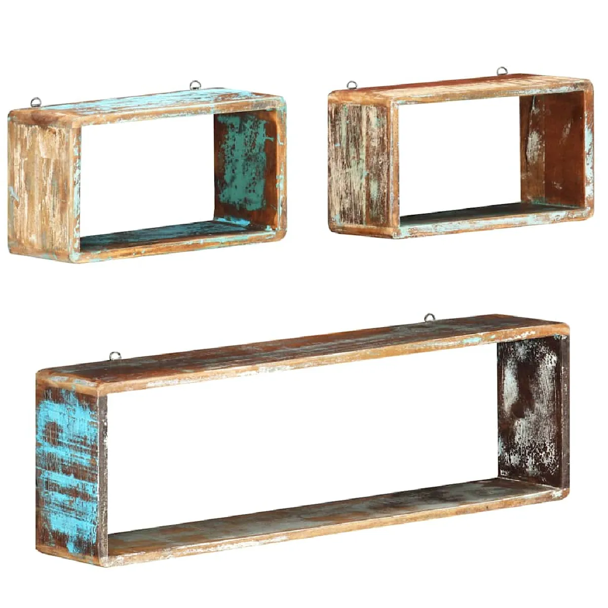 Non Communiqué Brun Ensemble D Étagère Cube 3 Pcs Bois Solide De Récupération - Image 2
