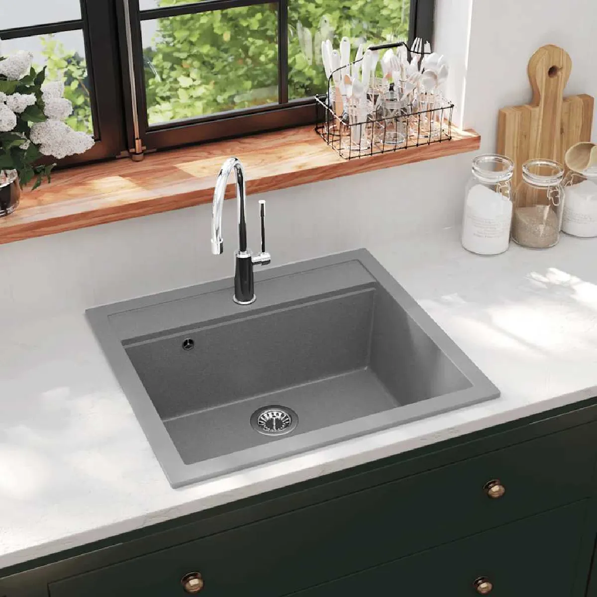 vidaXL Évier de Cuisine en Granit Bac Unique Maison Décor de Cuisine 142955 - vue 2