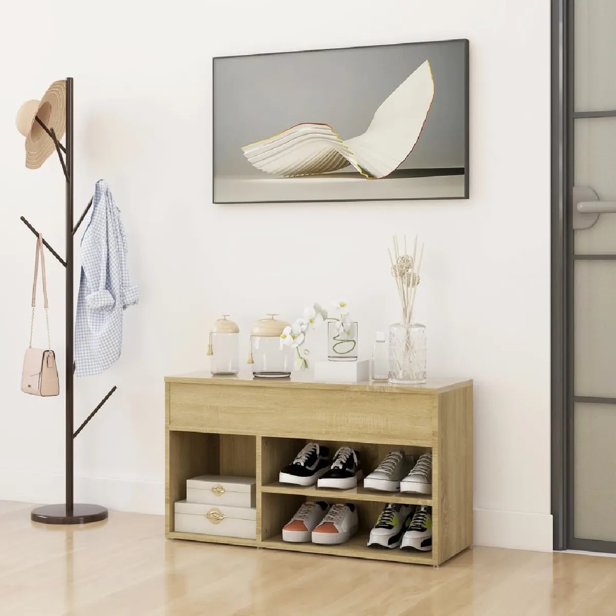 Non Communiqué Chêne Sonoma Banc À Chaussures 80X30x45 Cm Bois D Ingénierie - Image 3