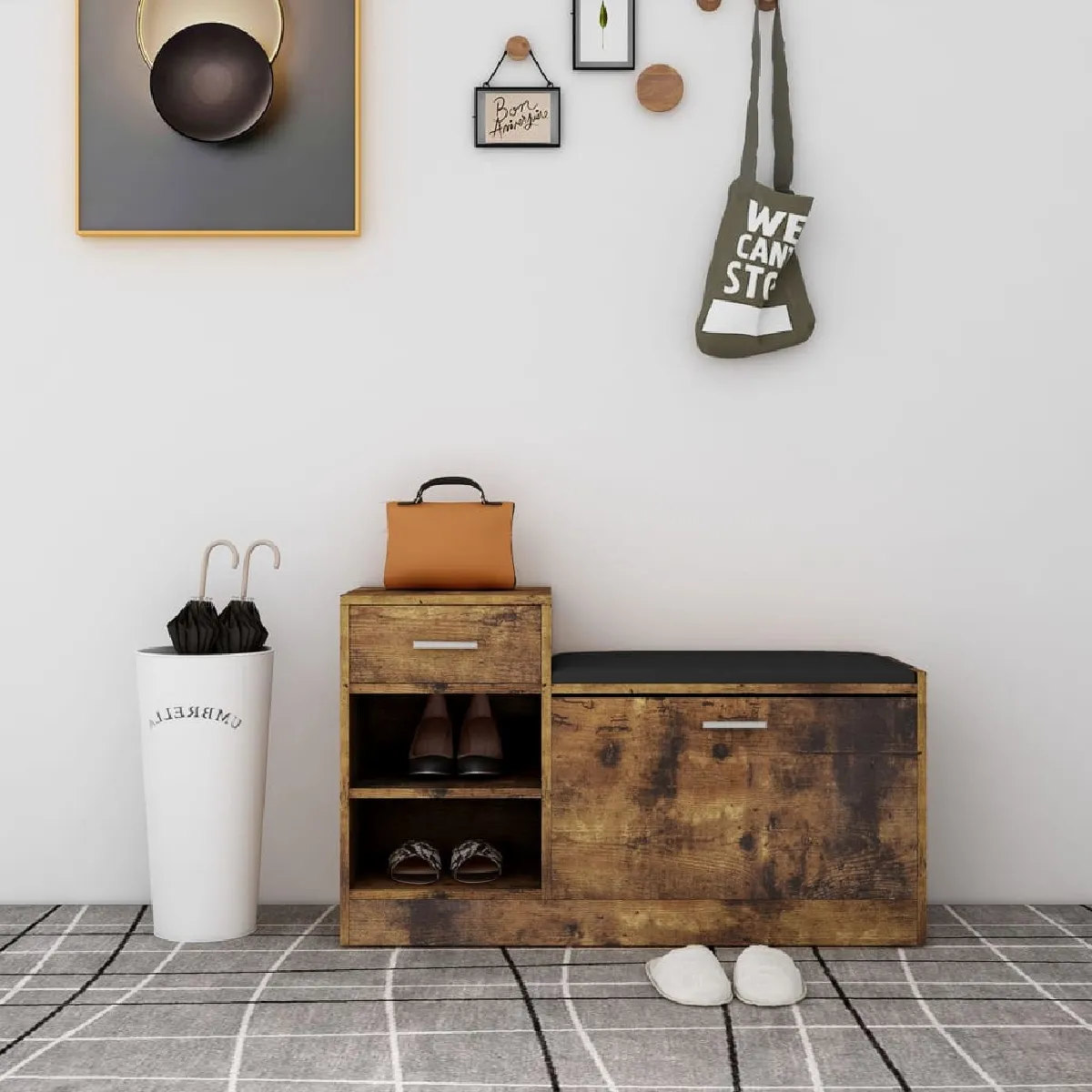 vidaXL Banc à chaussures Chêne Fumé