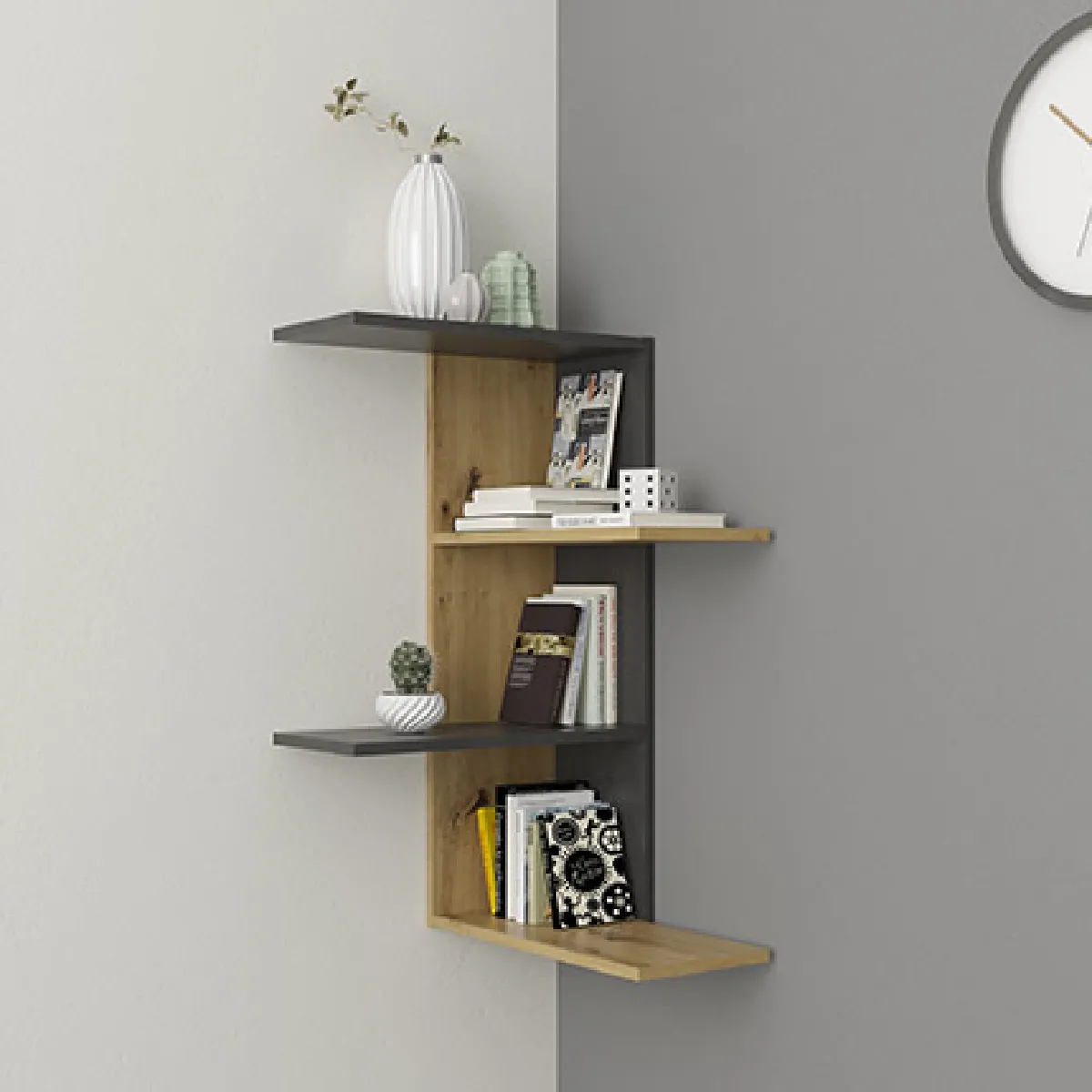 MES Etagère d'Angle Chêne Anthracite
