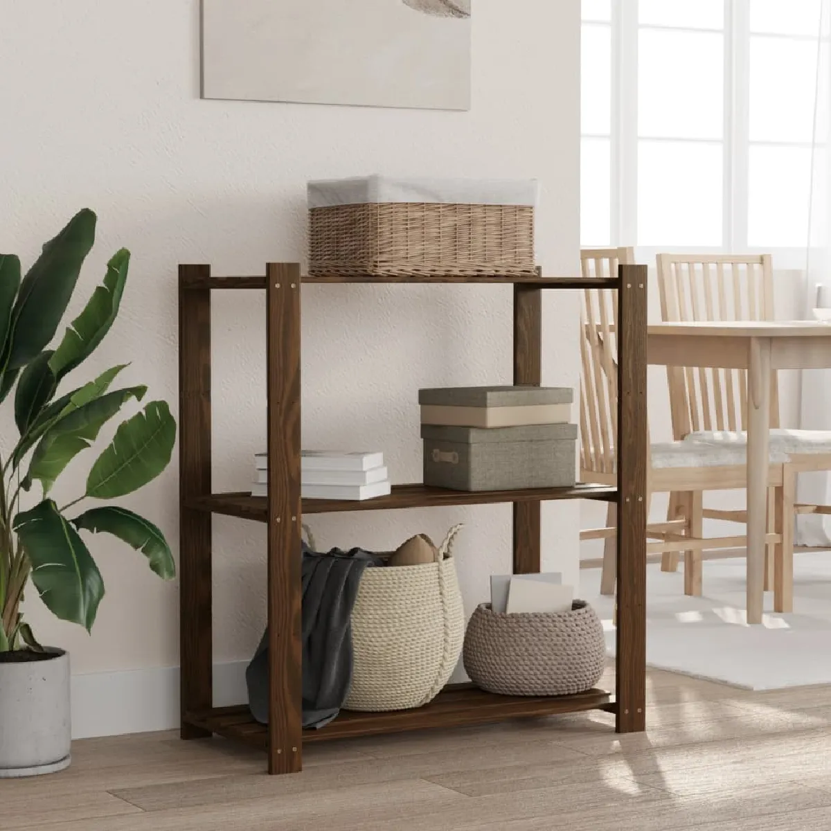 Non Communiqué Bois Vidaxl Support De Rangement À 3 Niveaux Marron 80X38x90 Cm De Pin373397 - Image 3