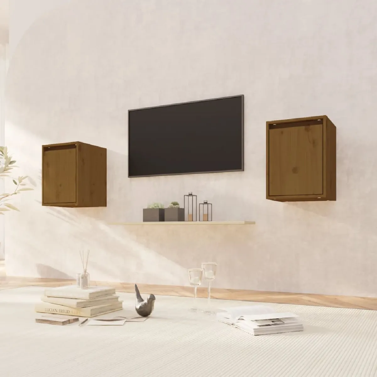VidaXL Armoires Murales Pin Marron Miel