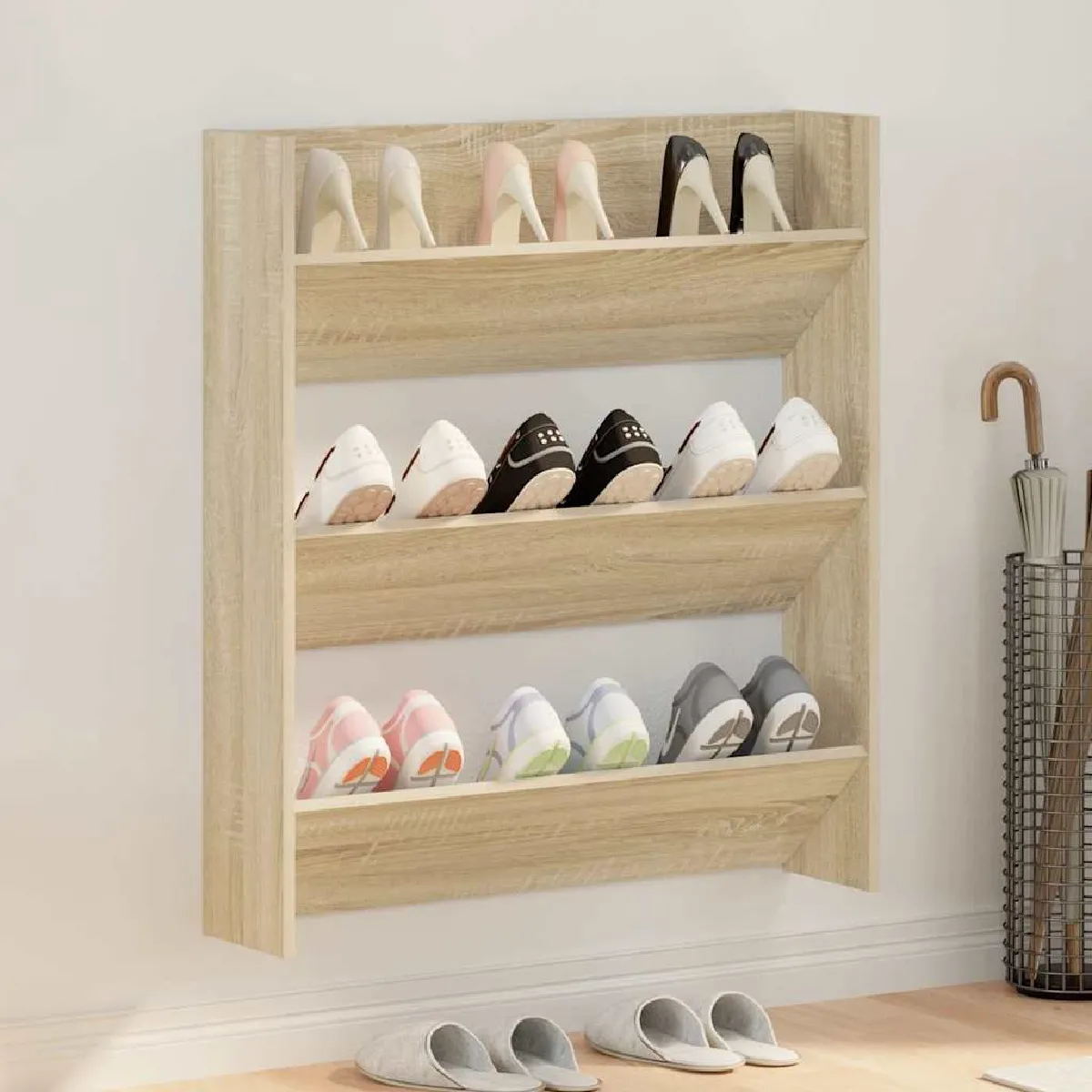 Vidaxl Armoire à Chaussures Murale 80x18x90 cm Chêne Sonoma