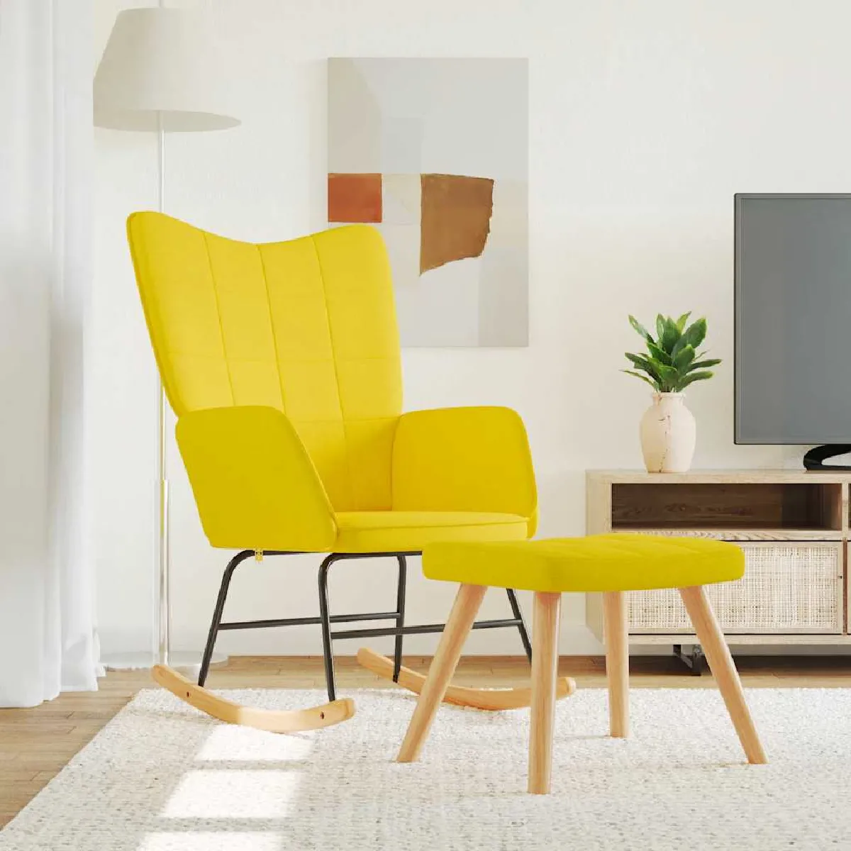 Vidaxl Jaune Chaise À Bascule Avec Tabouret