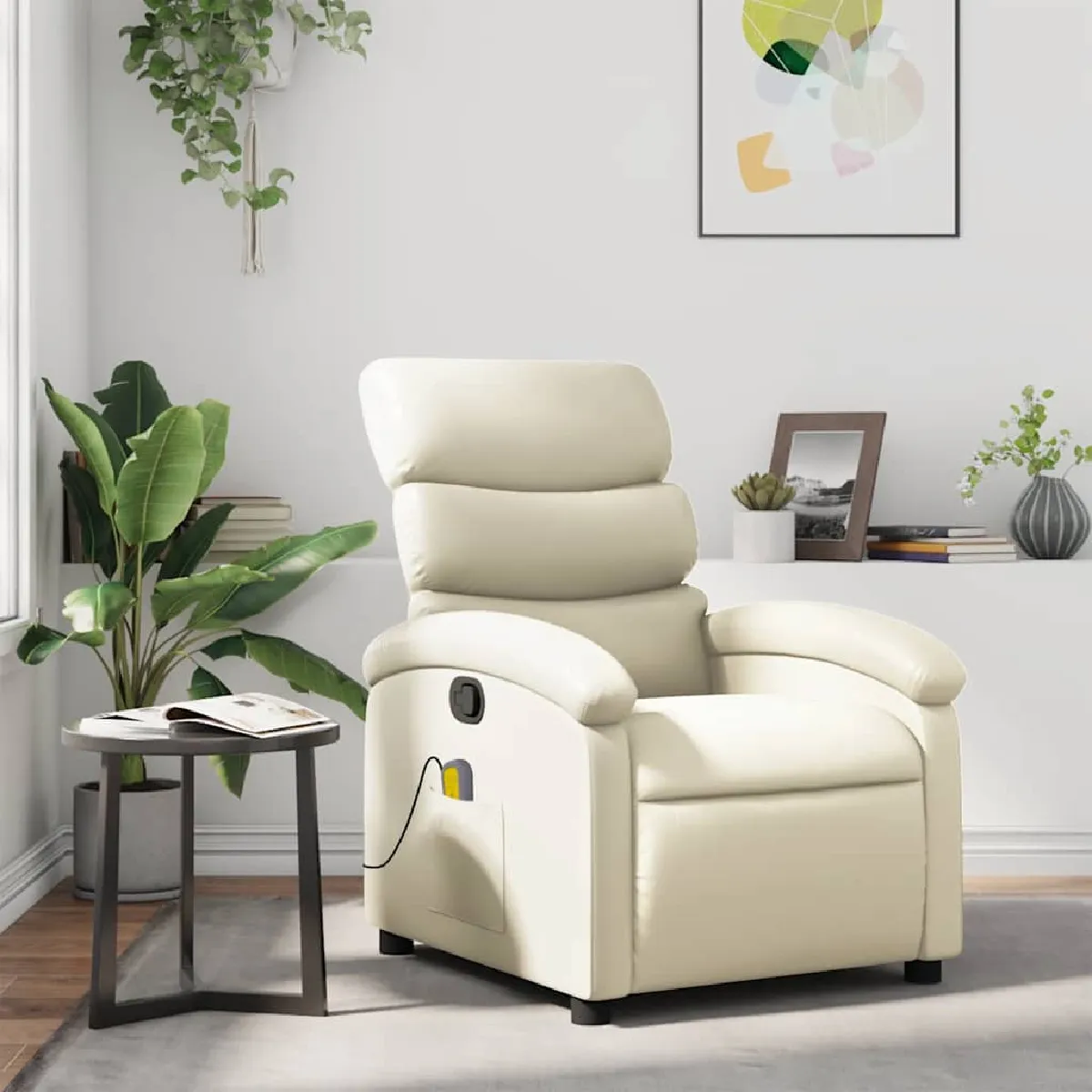 VIDAXL - Fauteuil de relaxation - Fauteuil de massage - Crème - Image 3