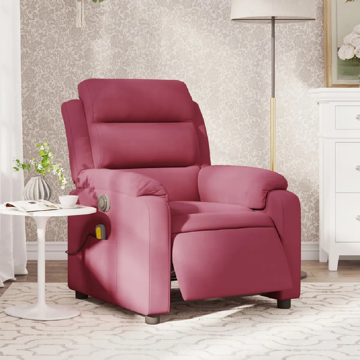 Vidaxl Fauteuil De Massage, Relaxation Électrique Réglable Velours Bordeaux - Image 3
