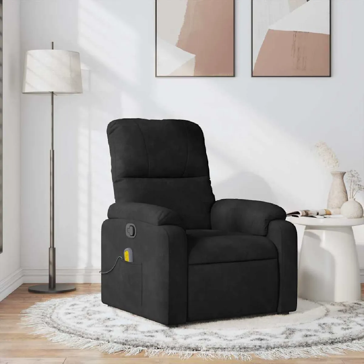 VIDAXL - Fauteuil de relaxation inclinable - Massage 6 points - Tissu microfibre - Noir - Image 3