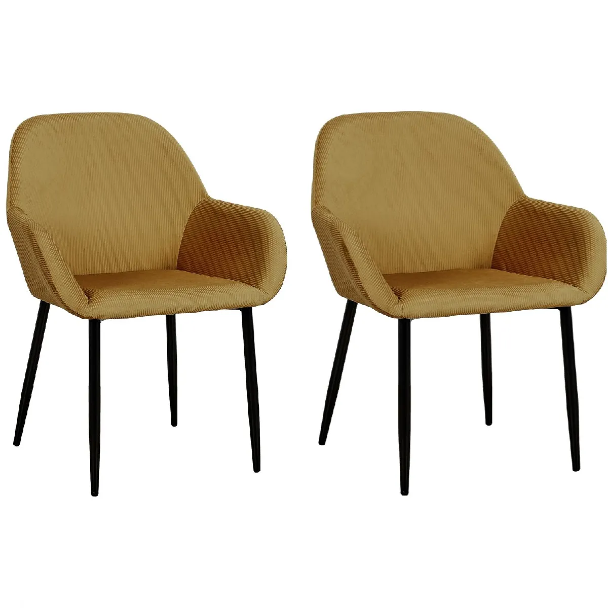 Lot de 2 Fauteuils de table Giulia effet velours - Jaune moutarde Lot de 2 Fauteuils de table Giulia effet velours - Jaune moutarde