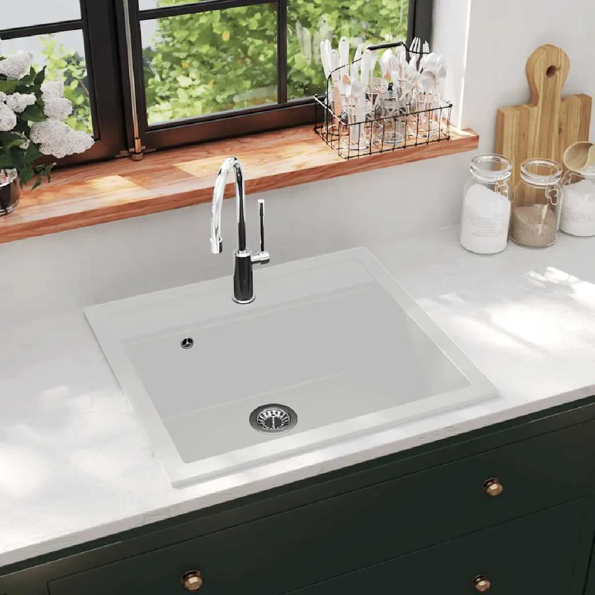 Évier de cuisine en granit VIDAXL Seul lavabo Rectangulaire Réversible - vue 2
