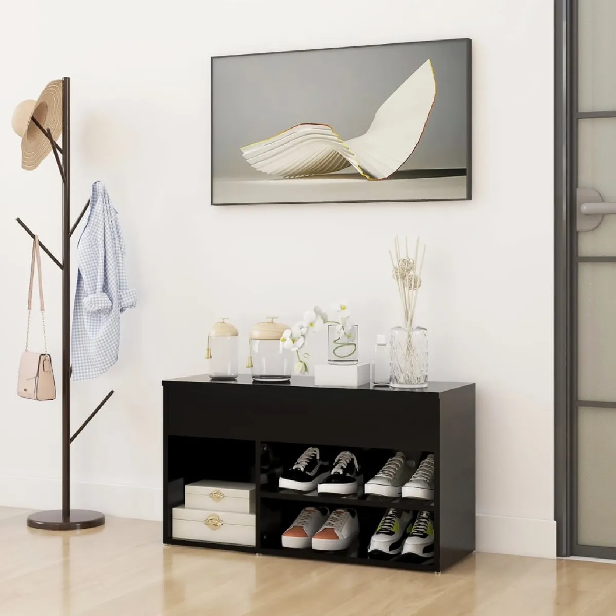 Vidaxl Noir Banc À Chaussures