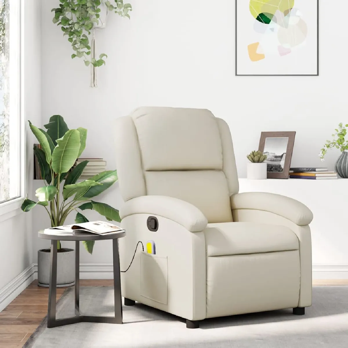 vidaXL Fauteuil de massage inclinable Crème - vue 3